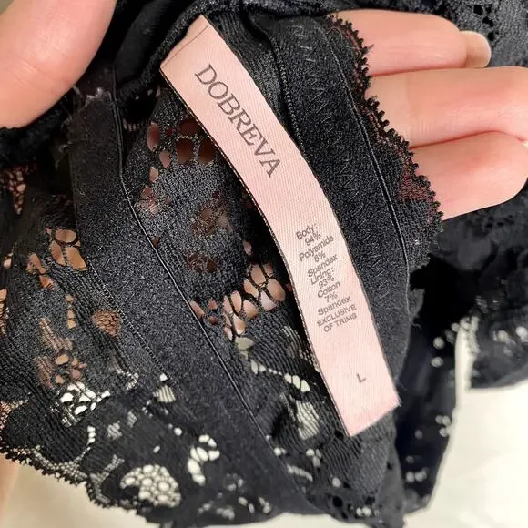 DOBREVA Padded Floral Halter Lace Wireless Bralette Black Large Intimates Bra - Picture 9 of 11